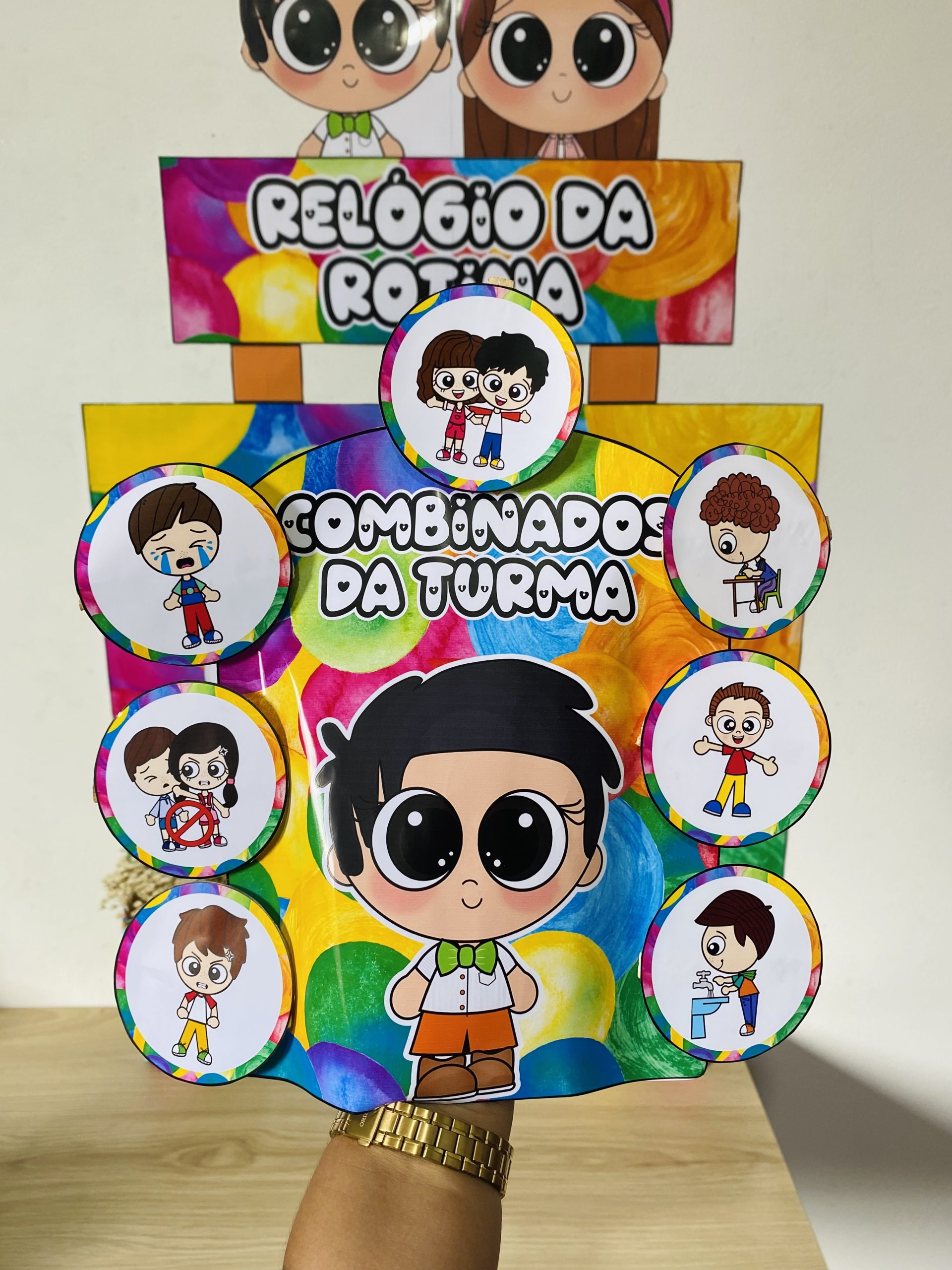 CARTAZ RELÓGIO DA ROTINA + LUVA COMBINADOS DA TURMA - Imagem 9