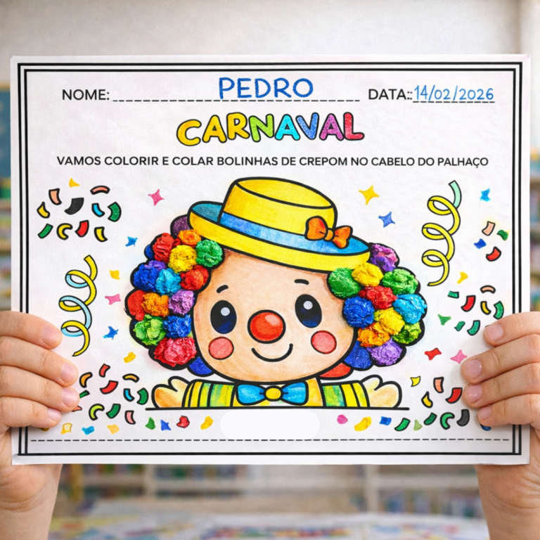 Atividade de carnaval - Colagem e cores - Espaço Pedagógico Encantar