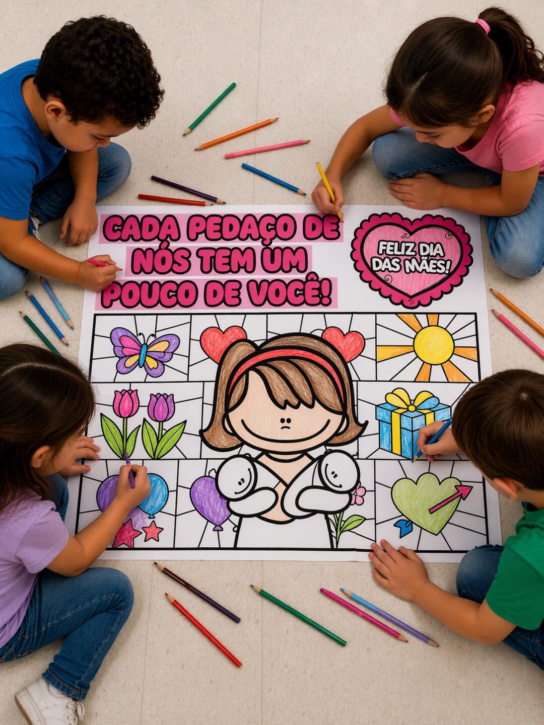 Cartaz pintura colaborativa Dia das Mães - Espaço Pedagógico Encantar
